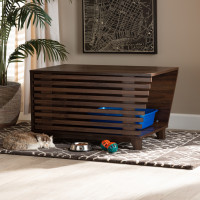 Baxton Studio SECHC150130WI-Walnut-Cat House Eckhart Modern and Contemporary Walnut Brown Finished Wood Cat Litter Box Cover Housed